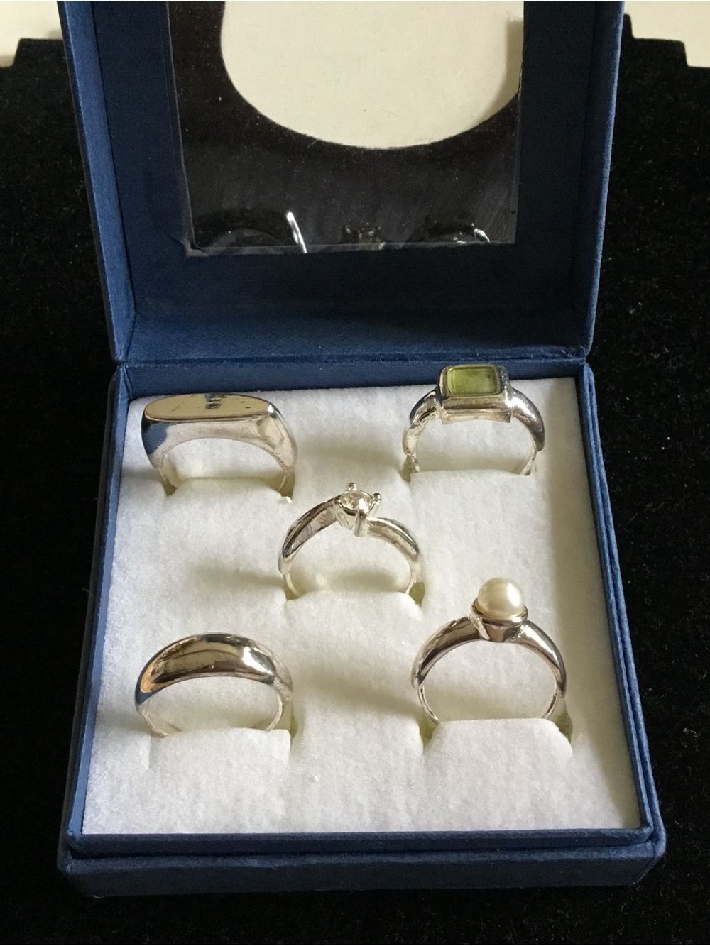 Sterling Silver Ring Set with Green Gemstone and Pearl - Multi-Pack